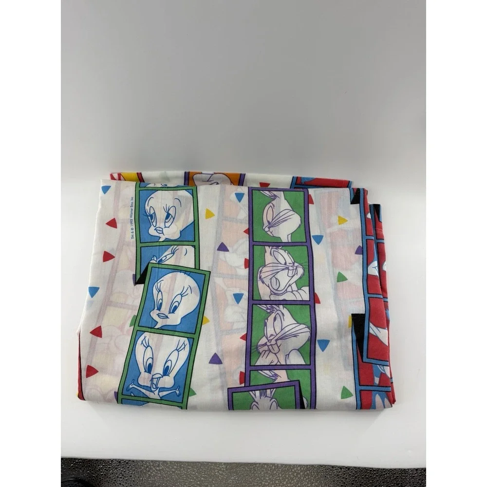 Vtg Looney Tunes Warner Bros Flat Sheet, Pillow Case Tweety Bugs Bunny 1993 Twin